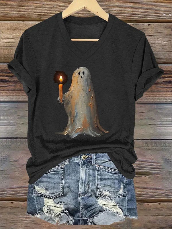Women'S Halloween Ghost Print Casual T-Shirt
