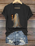 Women'S Halloween Ghost Print Casual T-Shirt