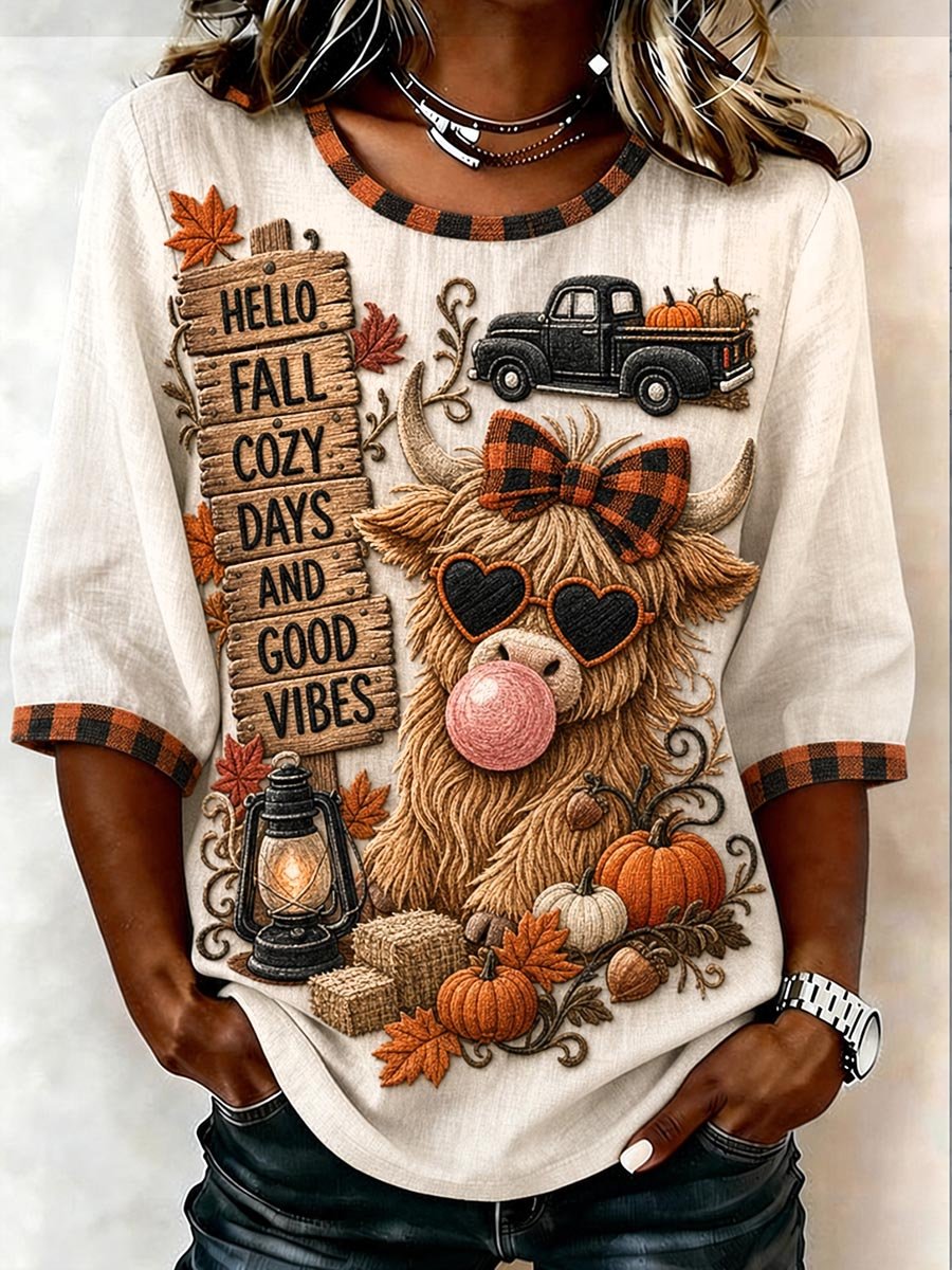 Women's Autumn Maple Pumpkin Dwarf Plaid Casual Top