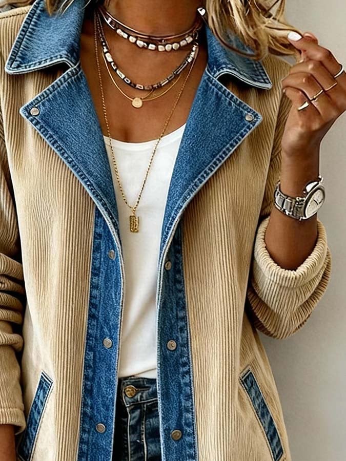 Women'S Casual Denim Contrast Color Stitching Jacket