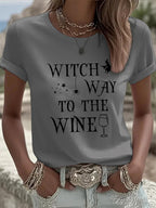 Women's Witch Way To The Wine Print Casual T-shirt
