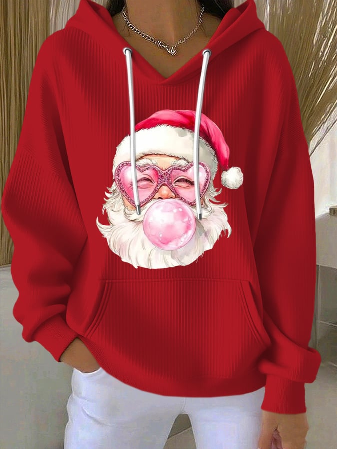 Women's Santa Textured Knitted Sweatshirt Hoodie