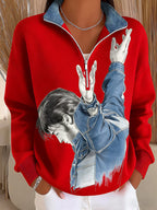 Women's Retro King Of Rock And Roll Print Sweatshirt