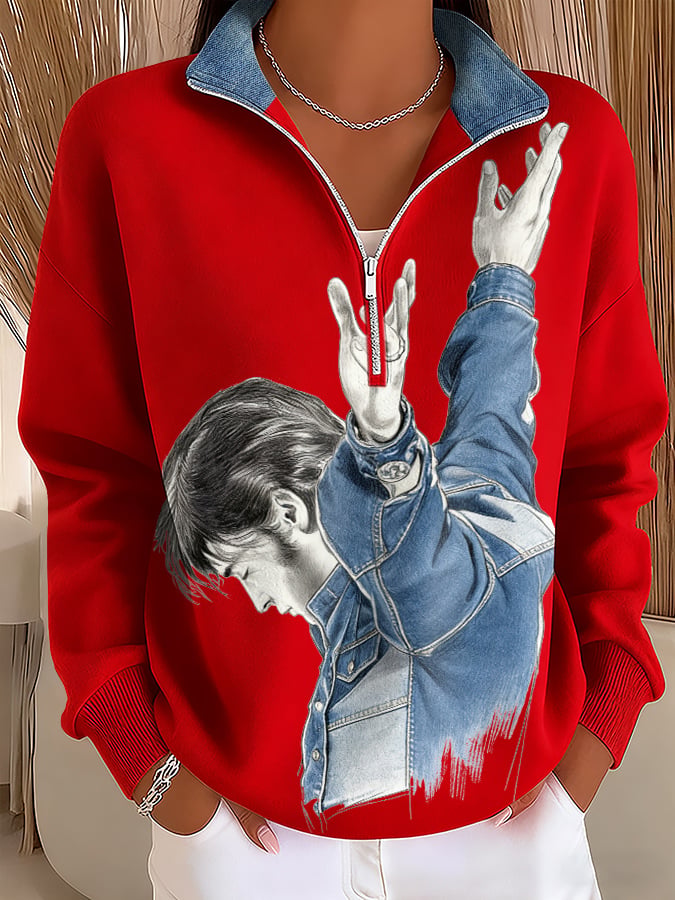 Women's Retro King Of Rock And Roll Print Sweatshirt