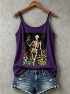Women's Retro Halloween Skull Print Tank Top