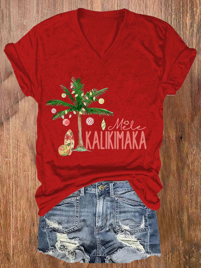 Women's mele kalikimaka Christmas Printed Short Sleeve T-Shirt