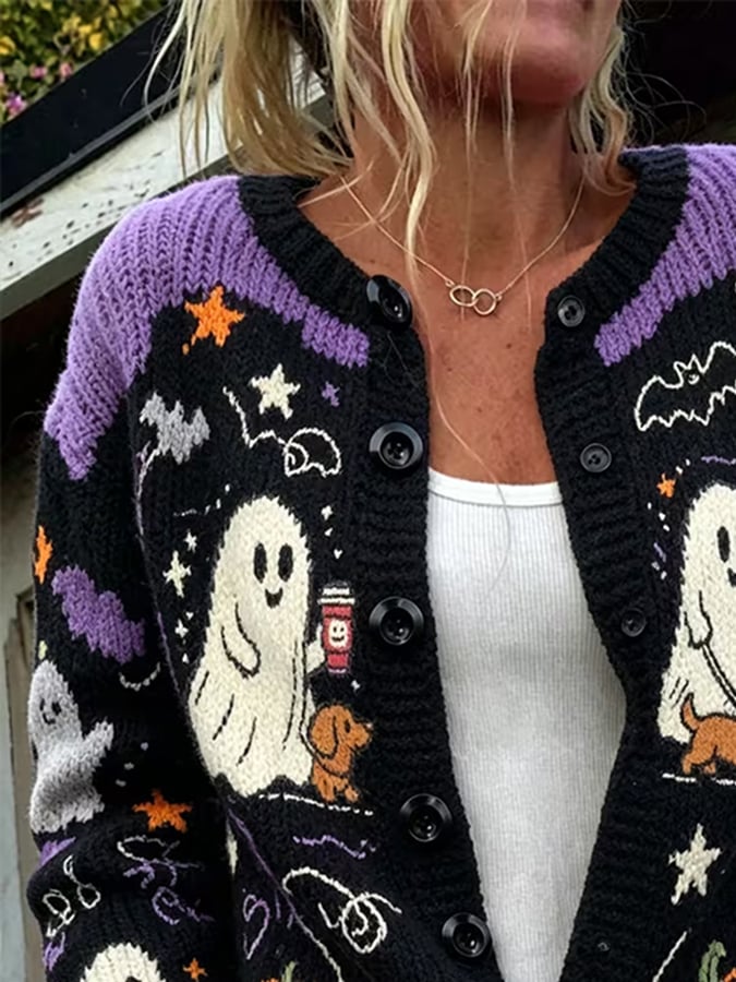 Women's Casual Halloween Print Cardigan