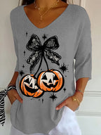 Women's Cherry Pumpkin Printed T-Shirt