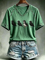 Women's Halloween Crow Print Casual T-shirt