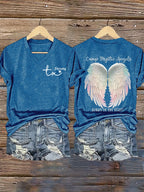 Women's Mysterious Camp Angels Are Forever in Our Hearts Printed Casual T-shirt