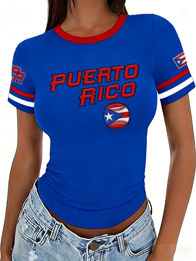 Women's Retro Baseball  Print T-Shirt