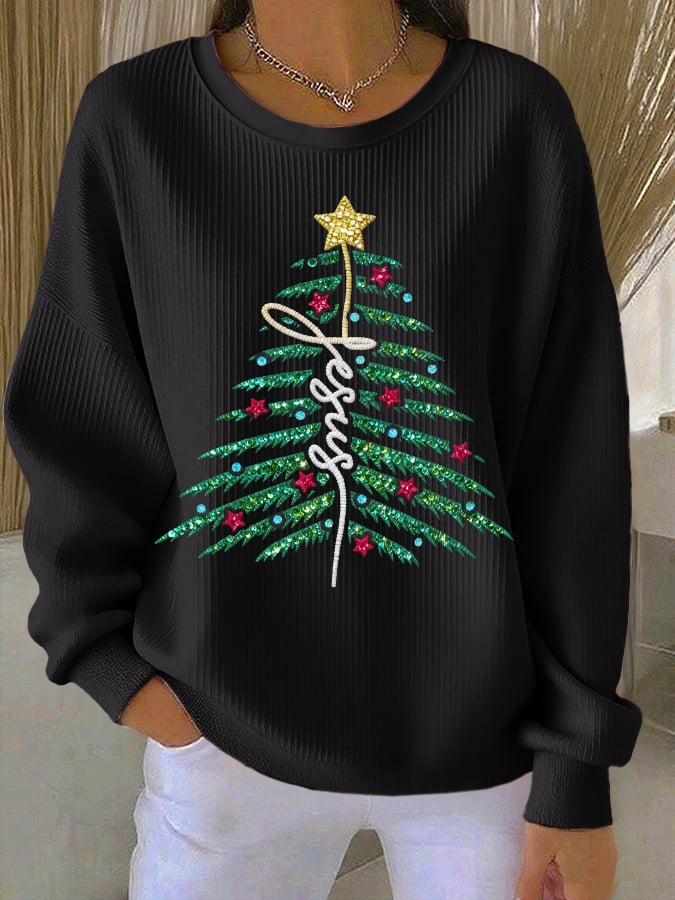 Women's casual Christmas Jesus Christmas tree sweatshirt