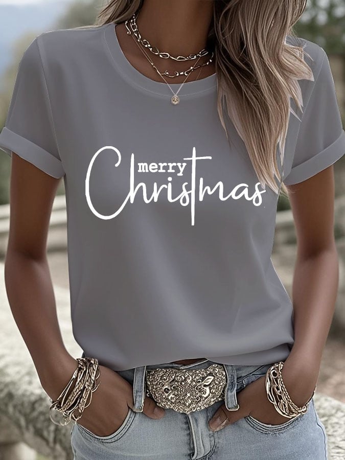 Women's Merry Christmas Printed Short-Sleeved T-Shirt