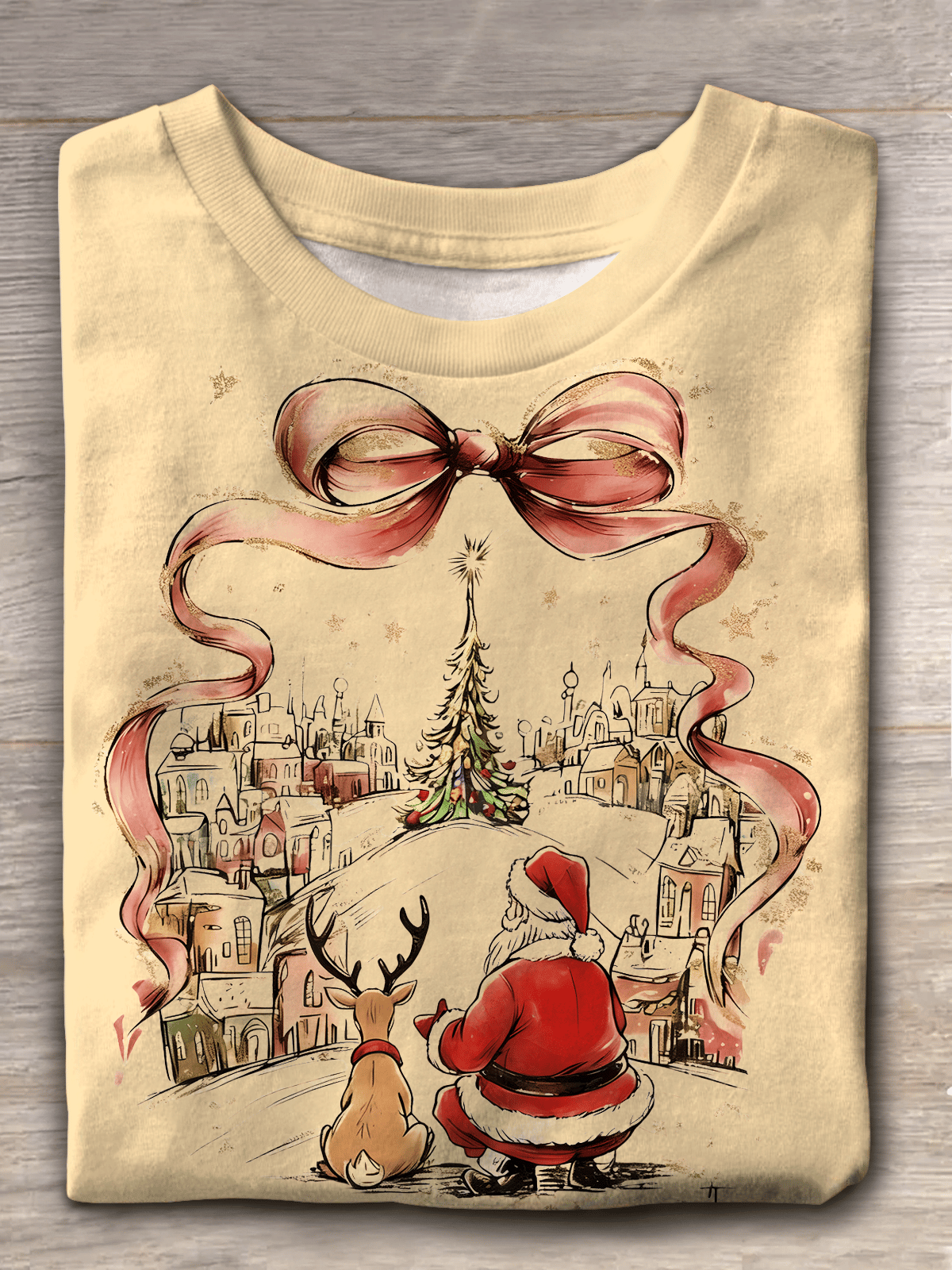 Merry Christmas Printed Round Neck T-Shirt
