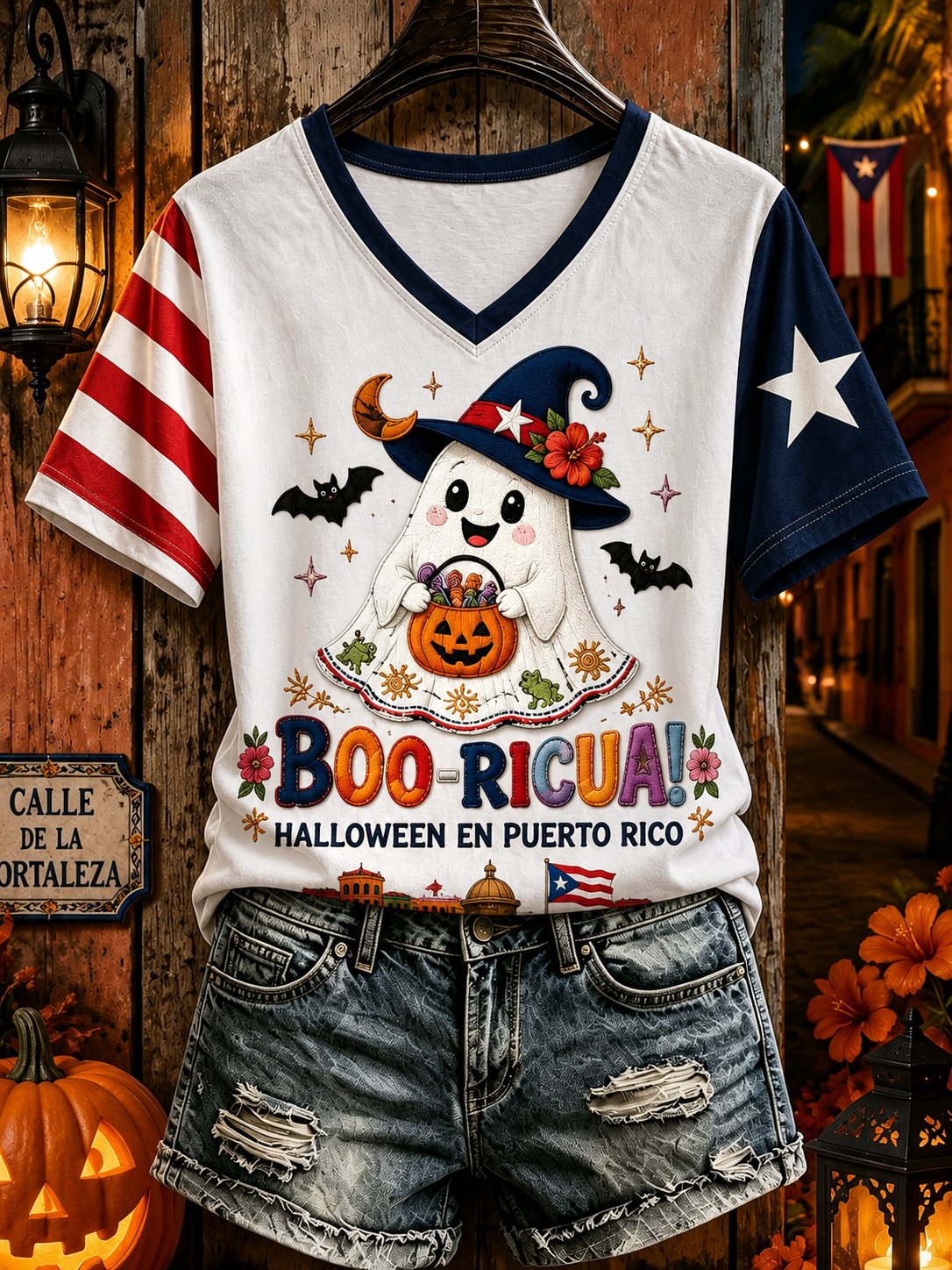 Women's Puerto Rico Halloween Art Printed T-shirt
