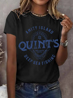 Women's Amity Island 1975 Deep Sea Fishing Print Round Neck T-Shirt