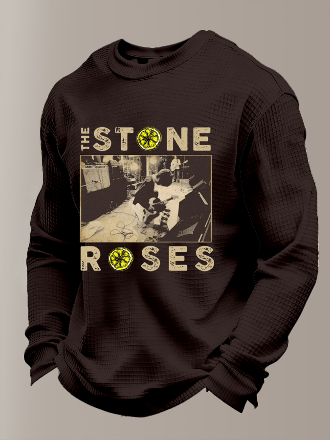 Men's Music Print Waffle Fabric Long-Sleeve T-Shirt