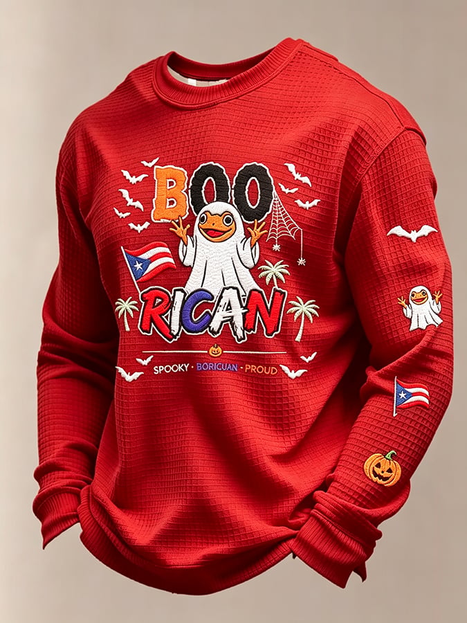Men's Boricua Halloween Waffle-Knit Long-Sleeve Top