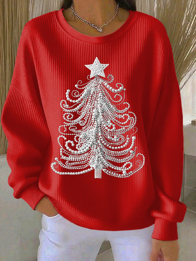 Women's Christmas Print Crew Neck Long Sleeve Top