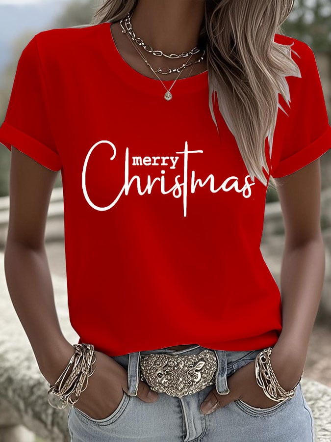 Women's Merry Christmas Printed Short-Sleeved T-Shirt
