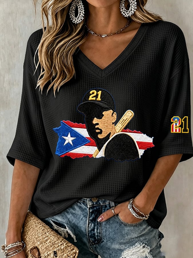 Women's Casual Printed Waffle Top