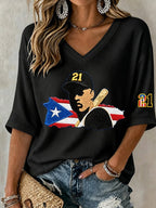 Women's Casual Printed Waffle Top