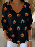 Women's Casual Autumn Pumpkin Striped Long Sleeve Bottoming Shirt