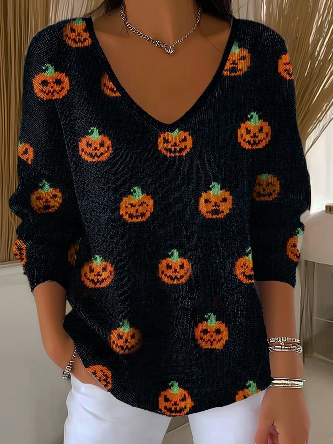 Women's Casual Autumn Pumpkin Striped Long Sleeve Bottoming Shirt