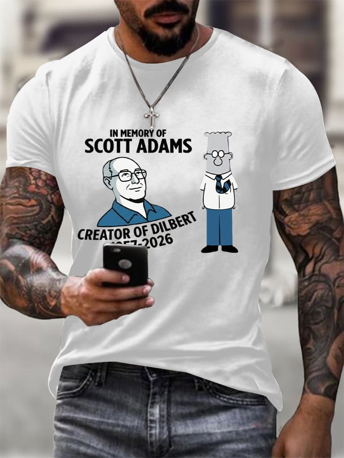 Men's Retro Rip Scott Adams Printed Casual Short-Sleeved T-Shirt