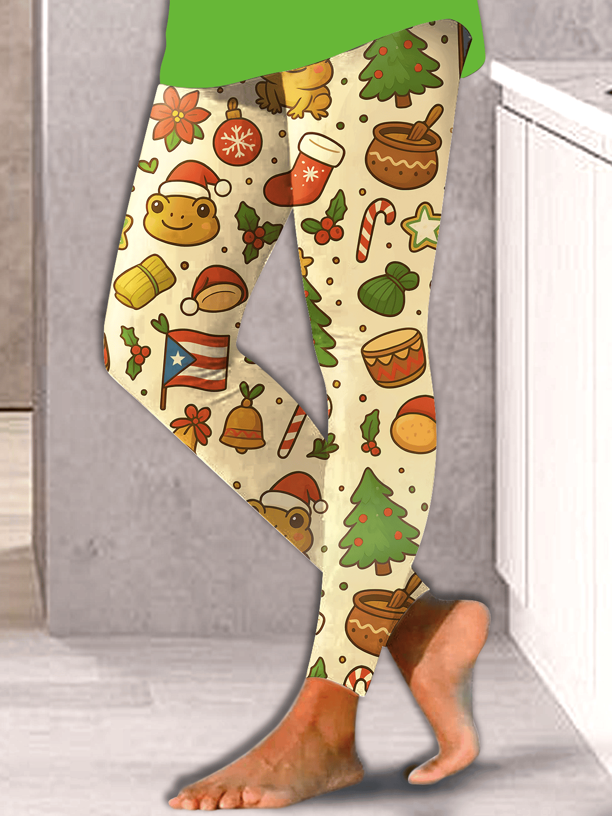 Puerto Rico Merry Christmas Printed Leggings