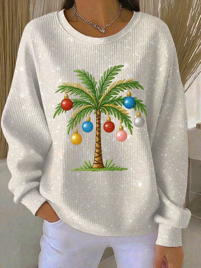 Women's Christmas Print Knit Crew Neck Long Sleeve Top
