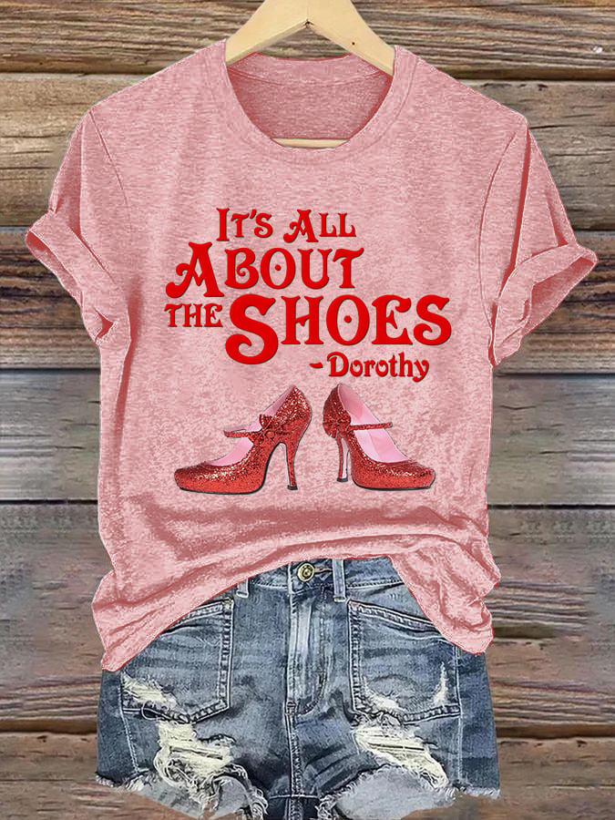 Women's Halloween Witch It's All About The Shoes Printed Crew Neck T-Shirt