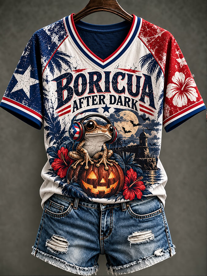 Women's Retro  Puerto Rico  Halloween Printed Top