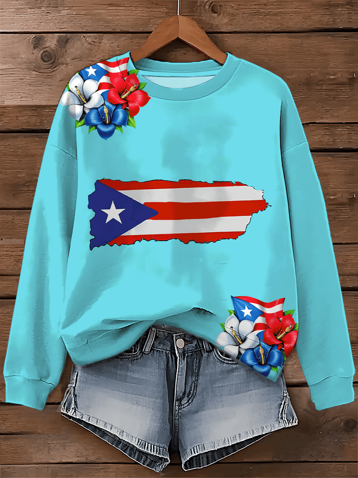 Puerto RIco Flower Boricua Decorate Printed Sweatshirt
