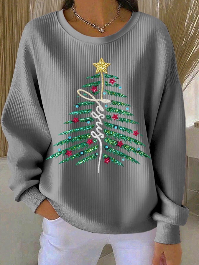 Women's casual Christmas Jesus Christmas tree sweatshirt