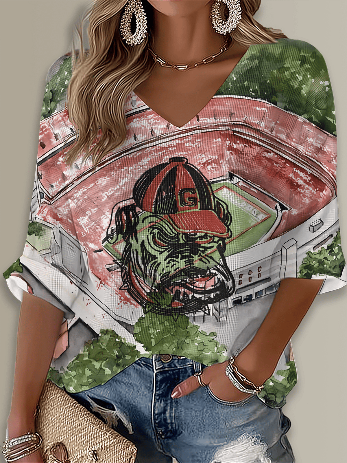 Bulldog Football Printed Long Sleeve Top