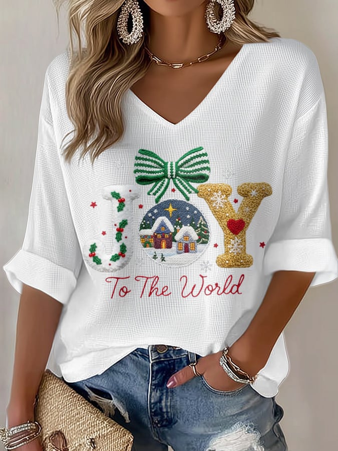 Women's Casual Christmas Jesus Waffle T-shirt