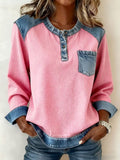 Women's Casual Henley Neck Waffle Panel Top
