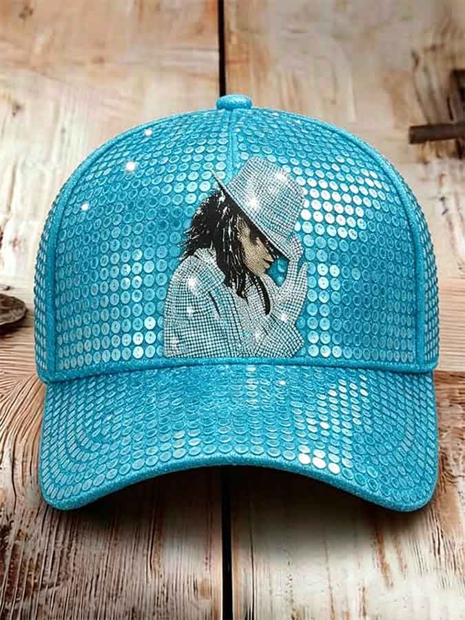 Unisex Retro Commemorative Baseball Cap: "King of Pop" Faux-Sequin Print Edition