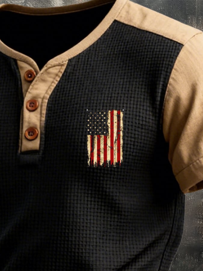 Men's Retro Patriot Patchwork Waffle T-shirt