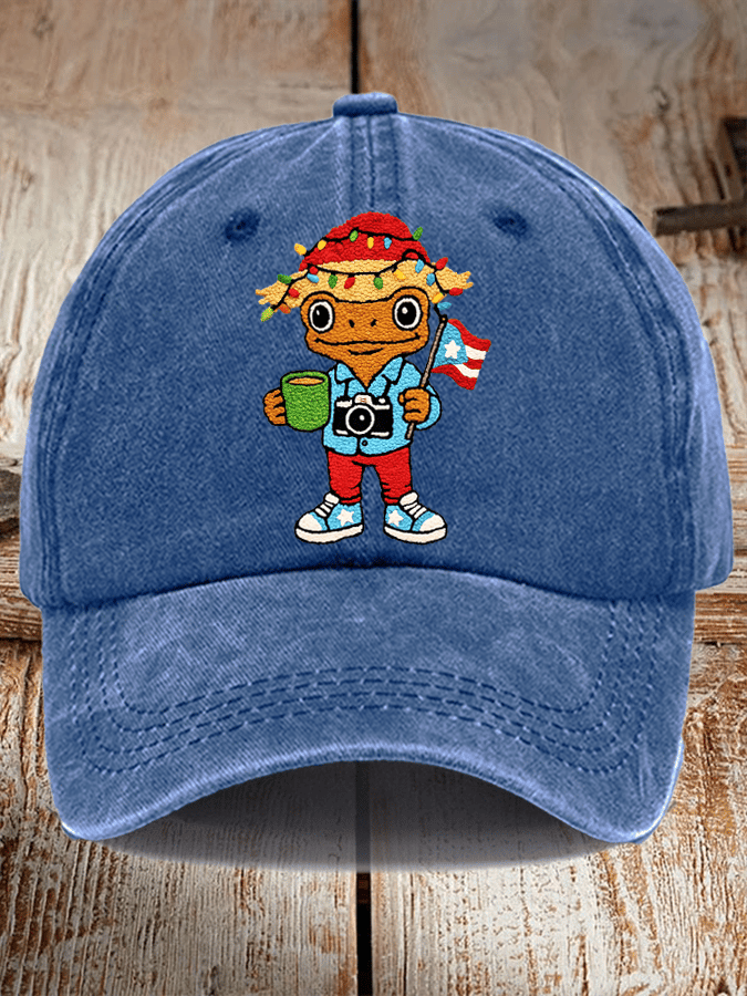 Unisex Washed Cotton Puerto Rican Christmas Print Hat