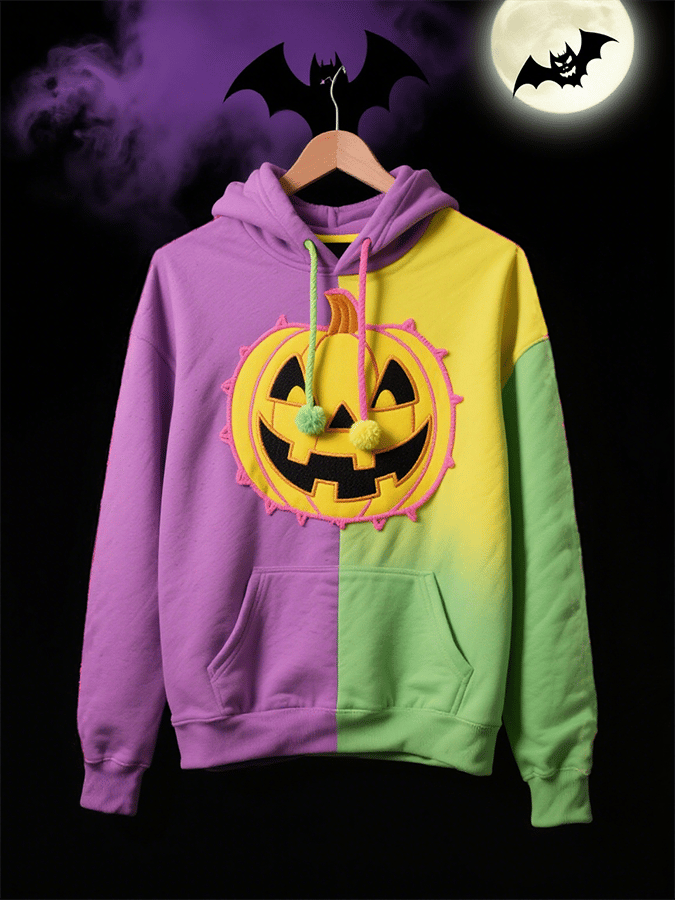 Women's Casual Retro Stitching Halloween Print Sweatshirt