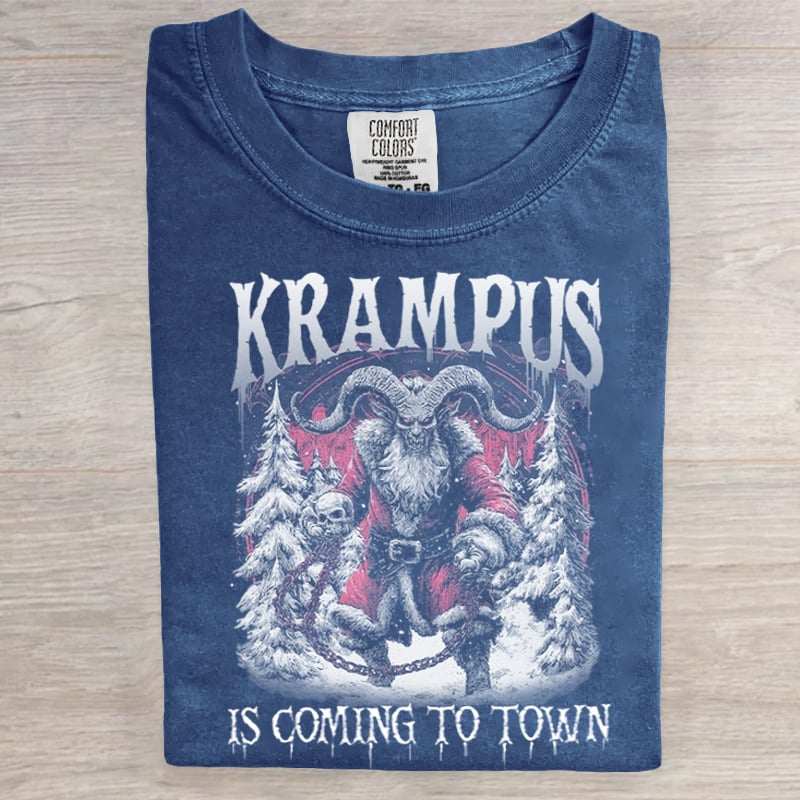 Krampus Is Coming To Town Horror Dark Christmas Art Print T-Shirt