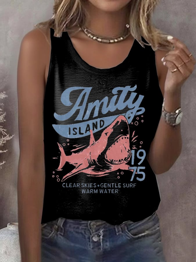 Women's Amity Island 1975 Clear Skies Gentle Surf Warm Water  Printed Vest