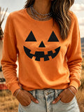 Women's Halloween Spooky Face Print Sweatshirt