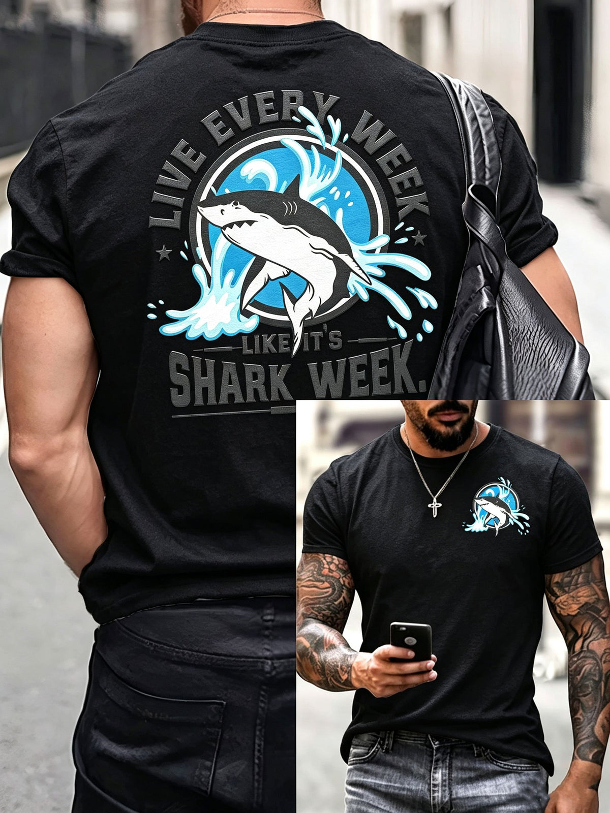 Men's Great White Shark Print T-Shirt