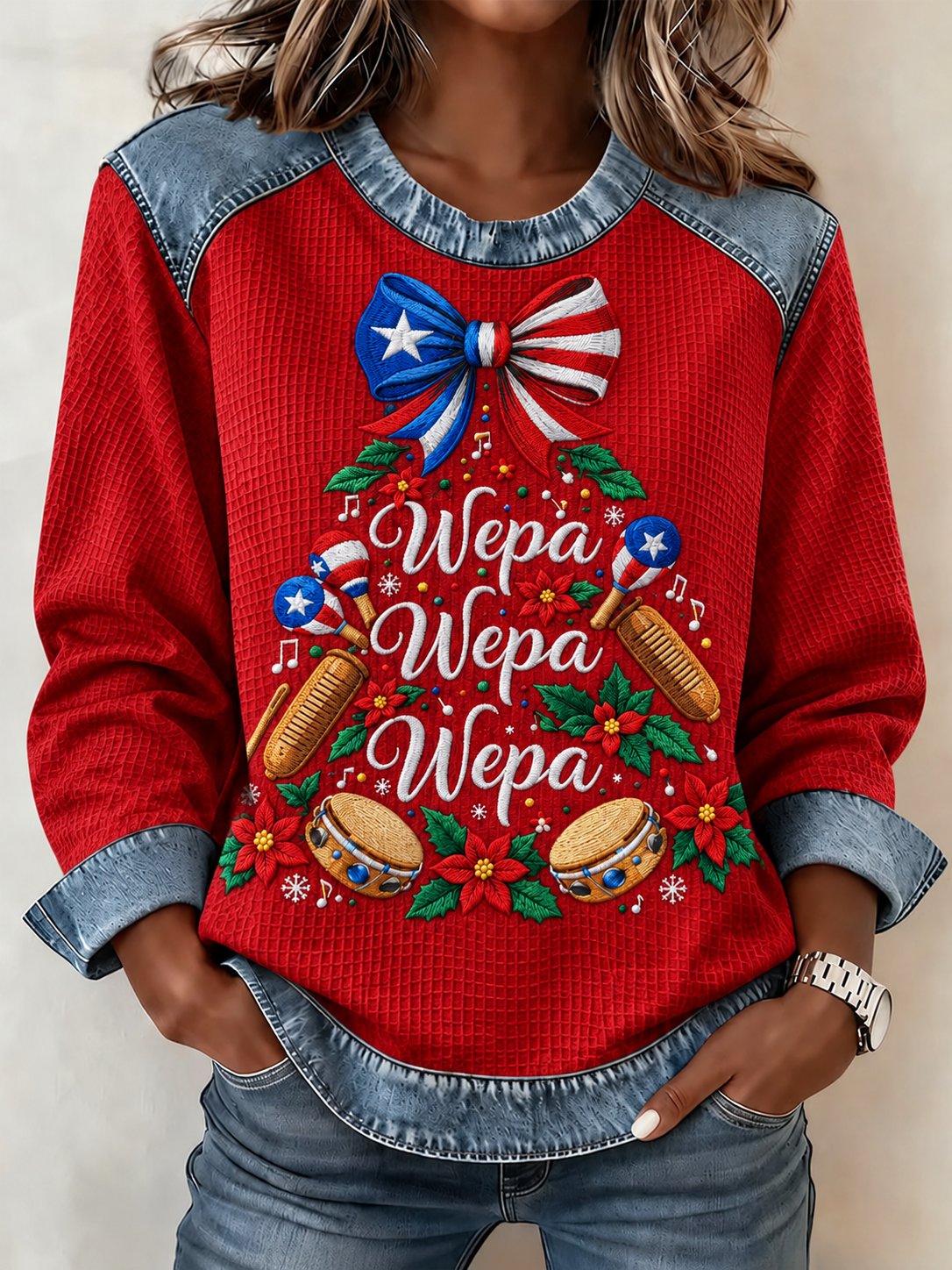Women's Puerto Rico Christmas Print Top