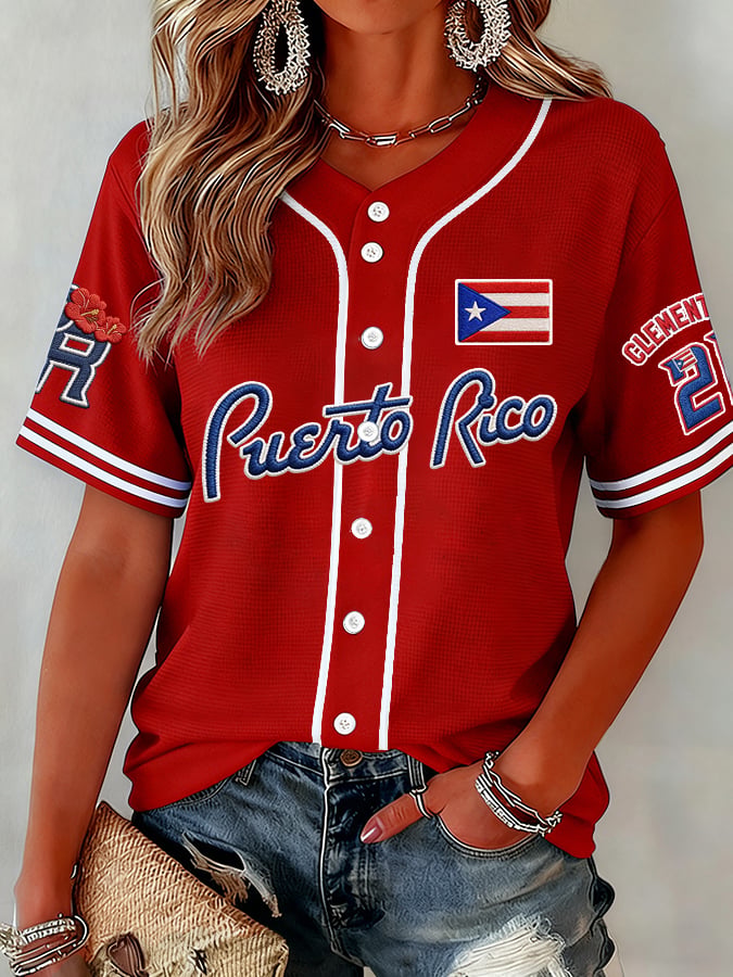 Women's  Baseball  Print Shirt