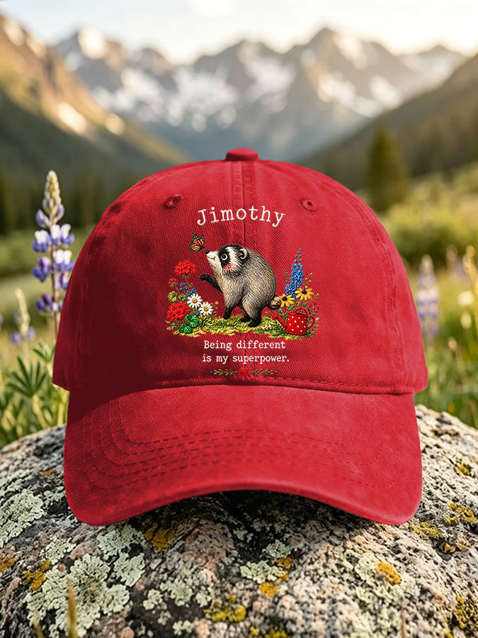 Retro Jimothy Raccoon Being Different Is My Superpower Print Baseball Cap
