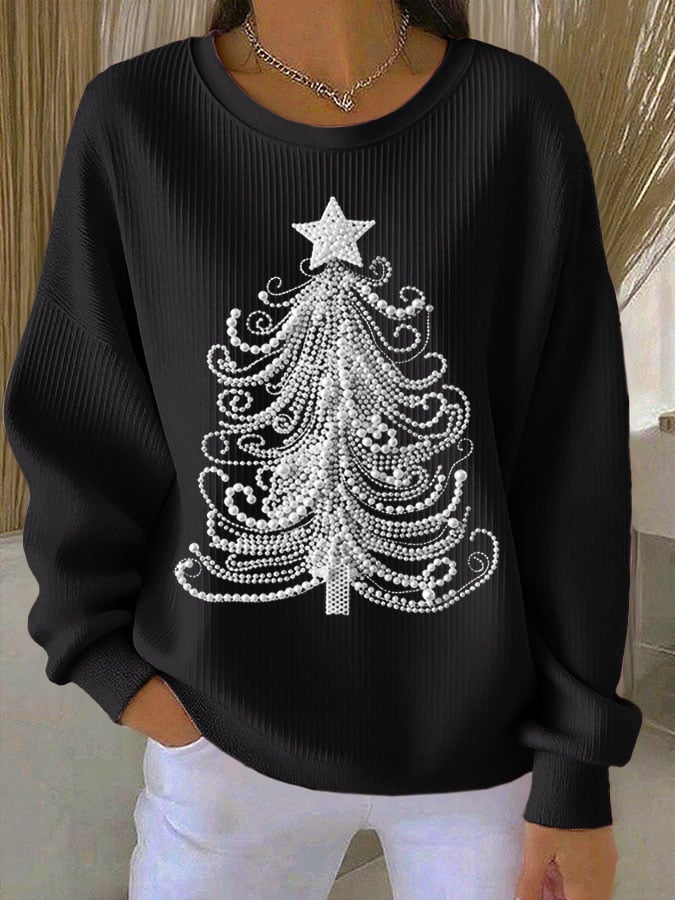 Women's Christmas Print Crew Neck Long Sleeve Top
